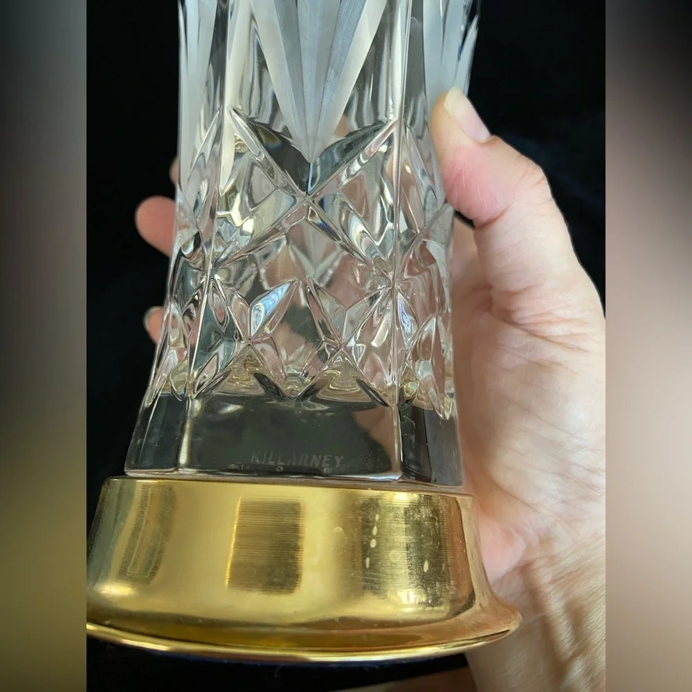 Vintage Irish Killarney Hand Cut Crystal Glass Vase with 24 karat Finish